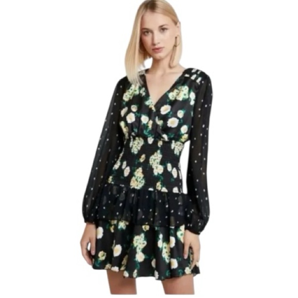 Foxiedox Anemone Smocked Mixed-Print Dress NWT